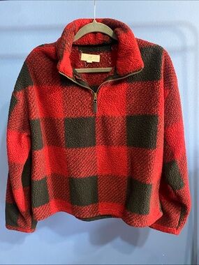 Thread & Supply Red and Black Buffalo Plaid Sherpa Half-Zip Pullover